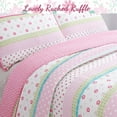 thumbnail image 3 of Cozy Line Home Fashions 3-Piece Pink Greta Polka Dot Flower Stripe Girl Cotton Reversible Quilt Bedding Set, Queen, 3 of 6