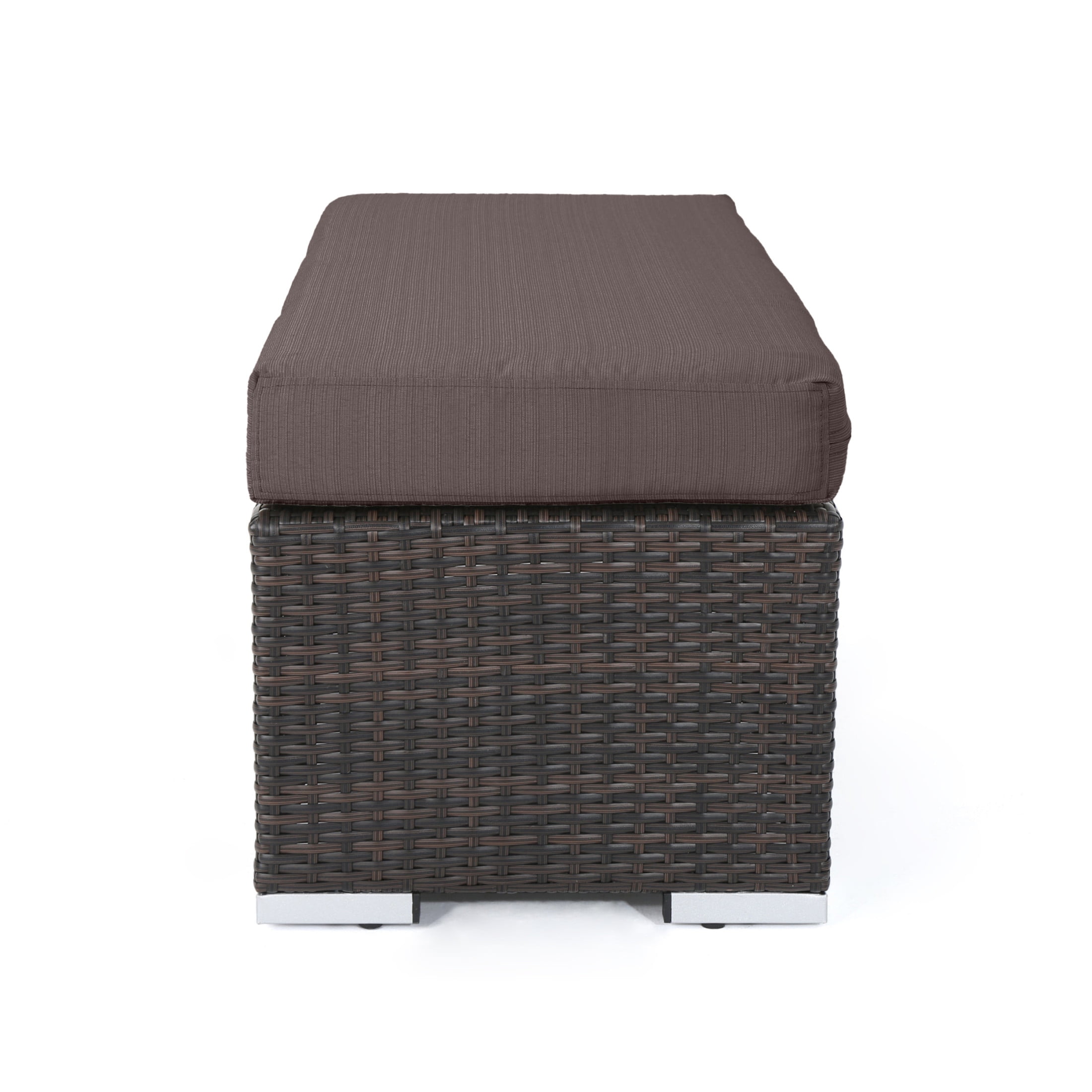Christopher Knight Home 46.5'' Outdoor Wicker Bench with Cushion, Metal Frame, Brown