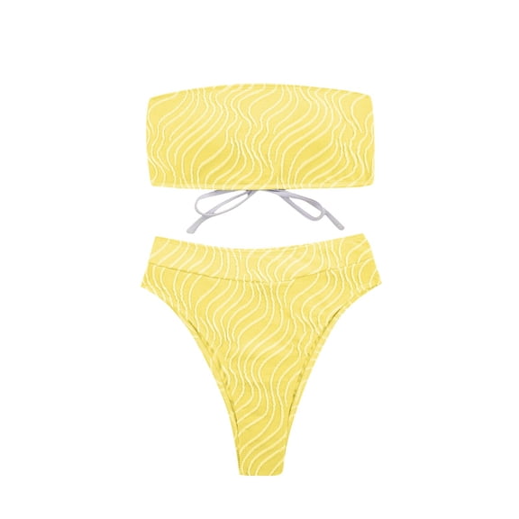JSGEK Womens Ribbed Bandeau Bikini Set High Waist Design Stretchy Fabric Relaxed Silhouette for Beach Getaways Yellow M