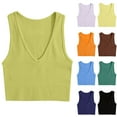 thumbnail image 4 of Lovskoo Knit Summer Tops for Women 2024 Tank Tops V Neck Sleeveless Tight Solid Color Camisoles Sports Yoga Elastic Tank Tops Coffee, 4 of 4