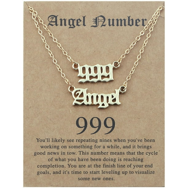 Collar para mujer, joyería para mujer, 2 piezas de collar de ángel y número inglés antiguo, joyería numerológica para mujer, chapado en acero inoxidable.