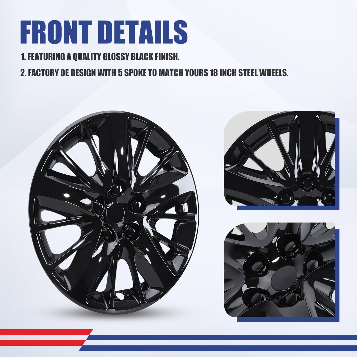 4PCS/Set 18" Steel Wheel Hubcaps for 2014-2020 Chevy Impala,Bolt-on Installation,Heavy Duty PP Material,Black Lacquer