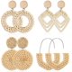 thumbnail image 1 of 4 Pairs Rattan Earrings Lightweight Geometric Statement Tassel Woven Bohemian Earrings Handmade Straw Wicker Braid Hoop Drop Dangle Earrings For Women, 1 of 4