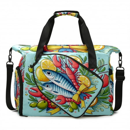 Large Gym Bag with Shoe Compartment Water-Resistant Duffle Bag for Men and Women Seafood Lemon Lobster Bow Sports Tote for Workout Travel