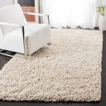 SAFAVIEH Sheep Cherette Solid Polyester Shag Area Rug, Ivory, 5' x 8'