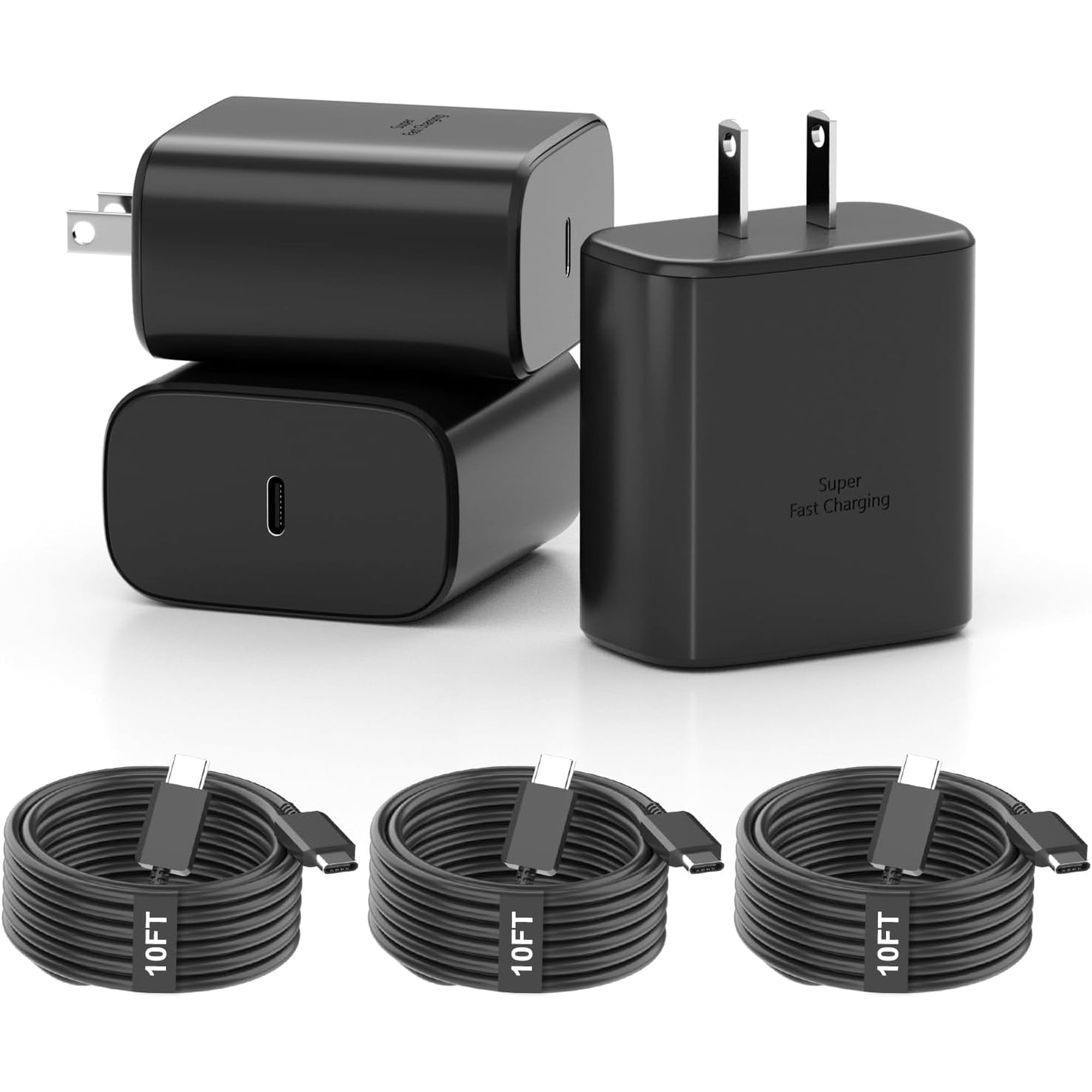 for 3-Pack 45W USB C Super Fast Charger with 10FT Type C Cable for Samsung Galaxy S26 S25 S24 S23 S22 Ultra, Tab S9 S8, Android Phone Fast Charging Block
