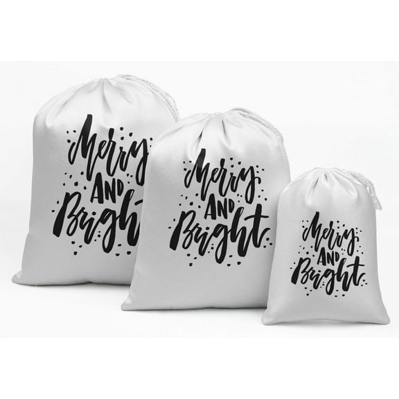Darling Souvenir White Merry & Bright Christmas Party Supplies Favor Bags Drawstring Pouches 15 Pieces