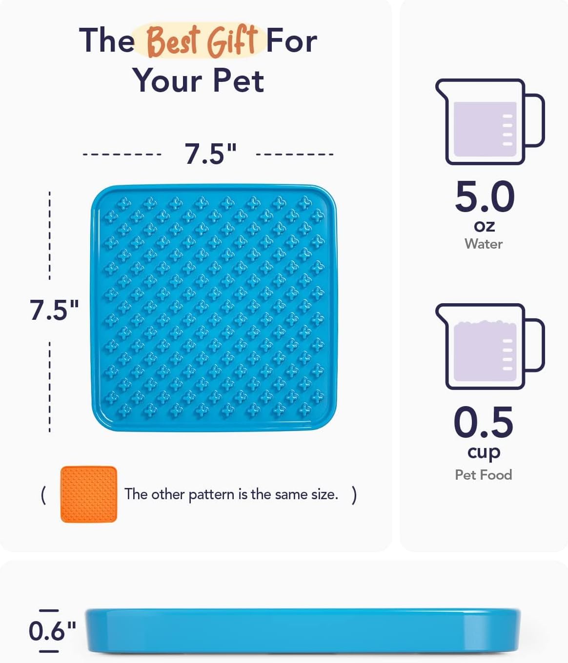 Slow Feeder Dog Bowl, 7.5 Inch Lick Mat for Medium and Large Breed, Anxiety Relief Licking Mat, Puzzle Feeder for Peanut Butter, Treats, Pet Enrichment Toys, Set of 2, Blue and Orange