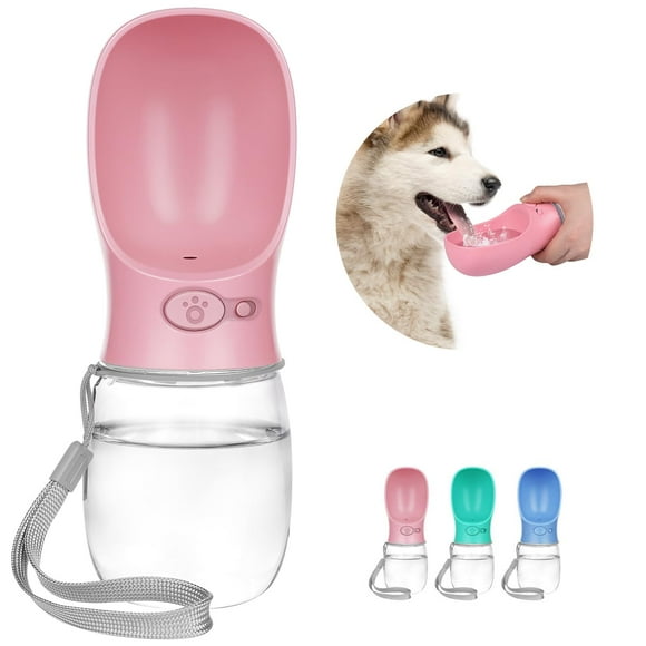 Yicostar Bouteille d'Eau pour Chien Bouteille d'Eau pour Chien Portable Étanche pour la Marche Distributeur d'Eau pour Chien avec Mangeoire pour Animaux de Compagnie en Plein Air, Voyage, Randonnée en Plastique de Qualité Alimentaire (12 Oz, Rose)