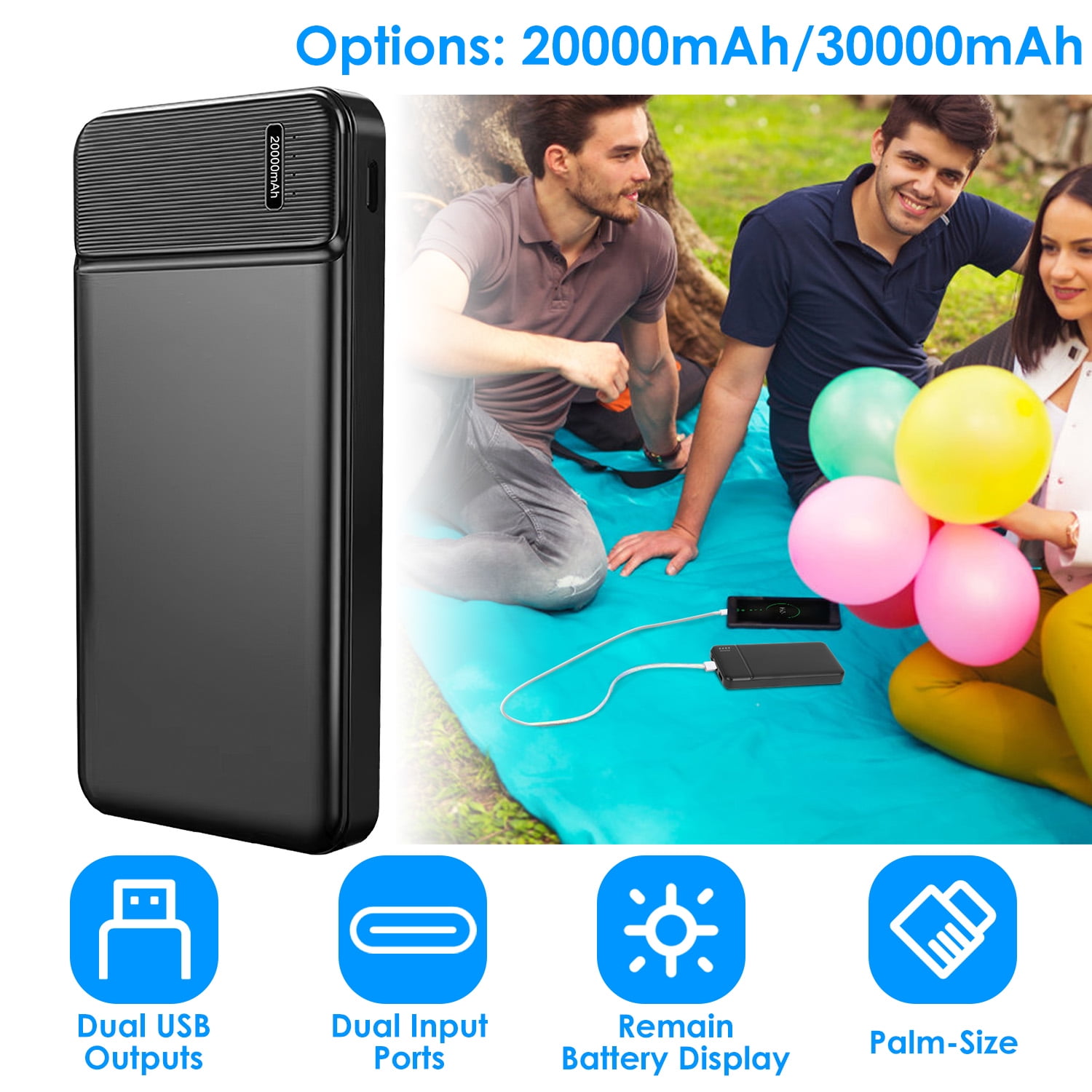 Moclever 20000mAh Power Bank Portable Phone Charger for Home Office Travel External Battery Pack with 1 Micro USB Cable Fit For IOSPhone 13/12 Samsung Galaxy S21 and More
