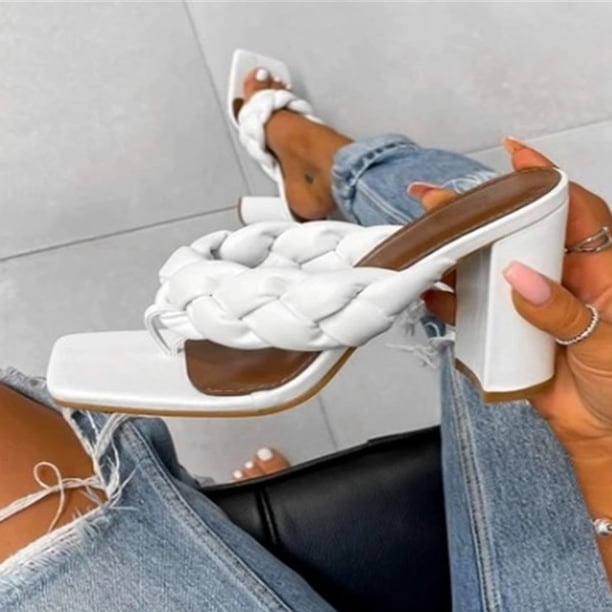 Sandalias cómodas de tacón grueso para vacaciones para mujer, sandalias de tacón alto con cabeza cuadrada Wmkox8yii ytu2866