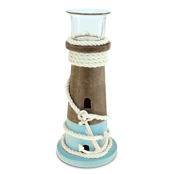 CoTa Global Evian Hanging Wooden Tealight Candle Holder - Table Top Centerpiece Coastal Decor for Home, Beach House, Rustic Decorative Lantern with Boat Anchor - Handmade Color May Vary