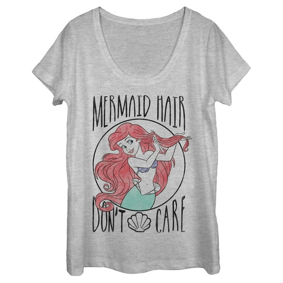 Women's The Little Mermaid Ariel Hair Don't Care  Scoop Neck Athletic Heather 2X Large