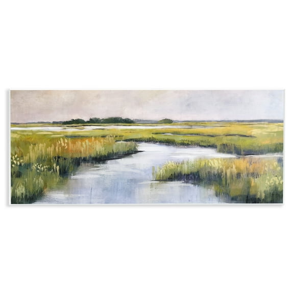 Stupell Industries Grassy Rural Marshlands Landscape & Nature Painting Unframed Art Print Wall Art, 17 x 7
