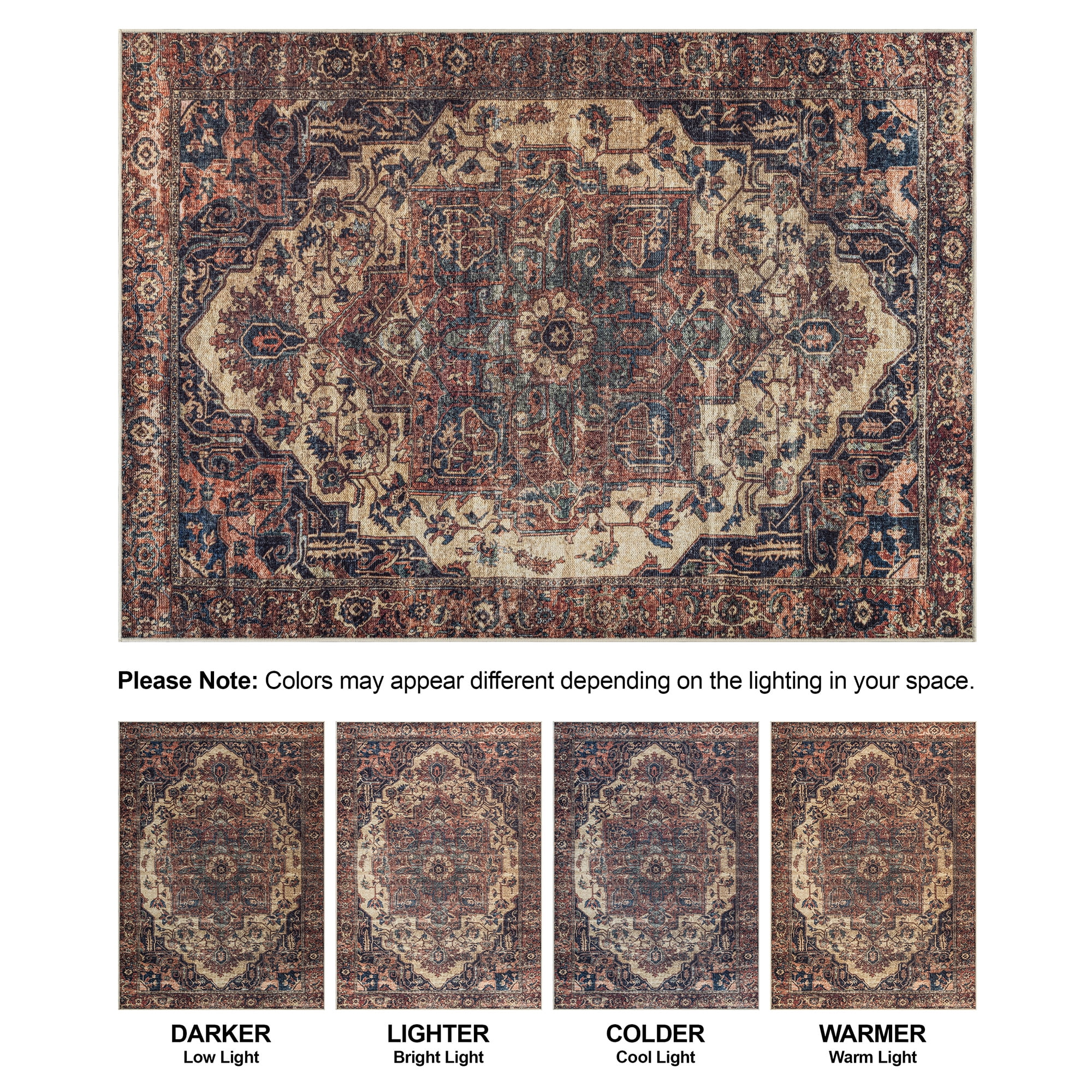 Bloom Rugs Washable Non-Slip 9' x 12' Rug - Beige / Terracotta Traditional Oriental Area Rug for Living Room, Bedroom, Dining Room, and Kitchen - Exact size: 9' x 12'