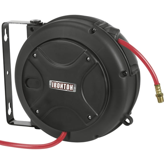 Ironton Mini Air Hose Reel with 1/4in. x 26ft. PVC Hose and 23-5/8in. Snubber, 180 PSI