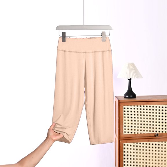 Samdudou Womens Capri Pants High Waisted Cropped Trousers Wide Band Flowy Lounge Bottoms Casual Athletic Yoga Activewear Stretchy Workout Daily Wear for Gym Training