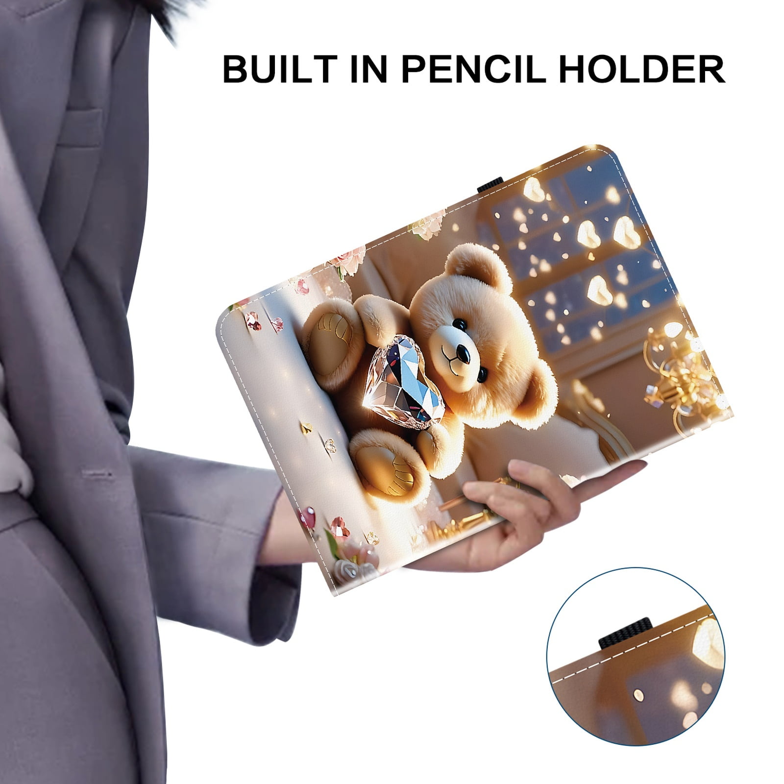 For iPad 6th 5th Generation 9.7" Case 2018 2017, Premium PU Leather Flip Cover Stand Cover with Cards Slots Pencil Holder Shockproof TPU Inner Case for Apple iPad 6th 5th Gen, Diamond Bear