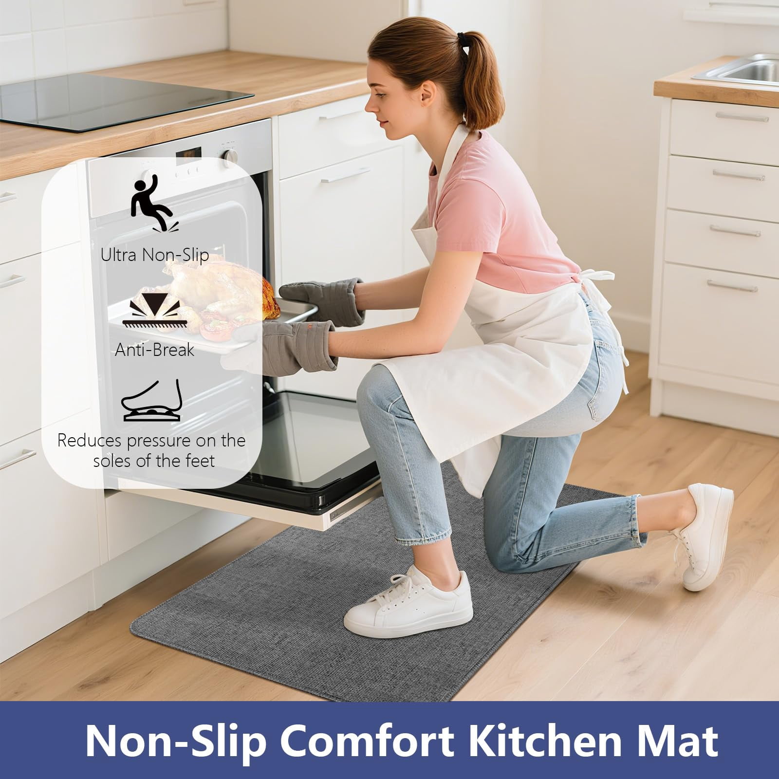 Non Slip Kitchen Rugs Mat Washable Linen-Like Thin Kitchen Mats for Floor, Rubber Backing Absorbent Stain Resistant Standing Floor Mat Front of Sink Laundry, Easy Clean, Dark Gray 17"x30"