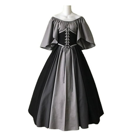 

KAWELL Women s Plus Size Victorian Dress Flare Sleeve Off Shoulder Medieval Vintage Dresses with Corset Patchwork Ball Gown