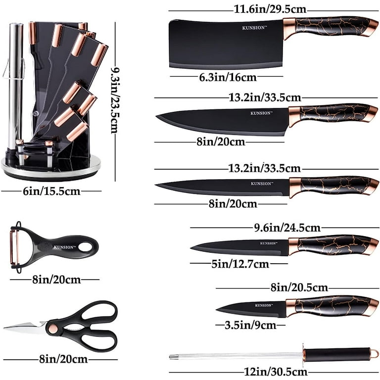 Kitchen Knife Set, 9-Pieces Black Cracked Handle Knife Set for