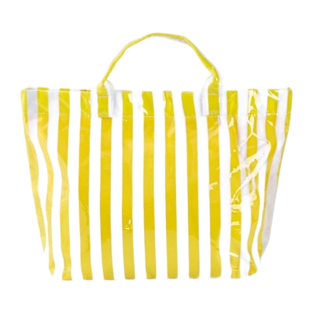 Bolso de trabajo a rayas, gran capacidad, impermeable, tipo hobo, ideal para la playa, el trabajo y los viajes. Blanco amarillo