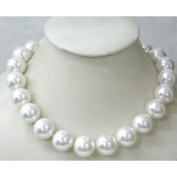 K-KED Beautiful Huge Rare 14mm White South Sea Shell Pearl Round Beads Necklace 18"