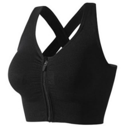 Soft Sportswear Women Sports Bra Without Steel Ring Shockproof Push Up Lingerie Anti-sagging Front Zipper Sport Top Bras Yoga (black XL)