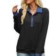 thumbnail image 6 of Wevis Women's Denim Collar Knit Sweater, Long Sleeve Henley Button Down Autumn Blouse, Casual Loose Fall Pullover Tops, 6 of 7