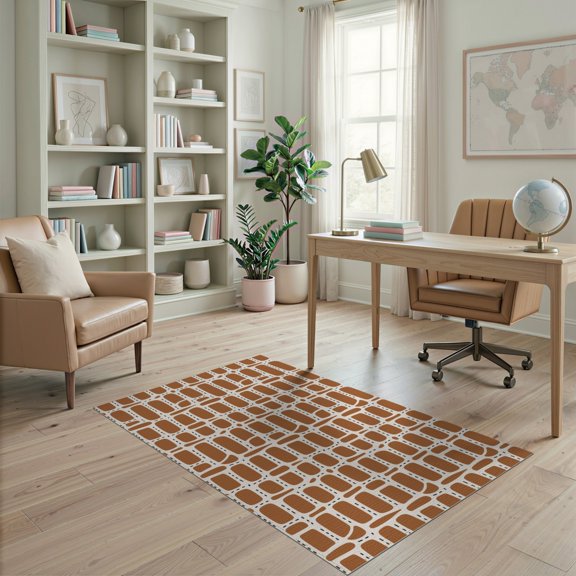 ODIKA 4'x6' Warm Earth Tones Geometric Check Washable Area Rug Modern Abstract Pattern with Unique Design Pet Friendly, Non-Shedding for Bedroom, Reading Nook