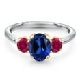 thumbnail image 3 of Gem Stone King 10K Two Tone Gold Blue Created Sapphire and Red Created Ruby Engagement Ring for Women | 2.10 Cttw | Oval 8X6MM | Gemstone September Birthstone | Size 8, 3 of 6