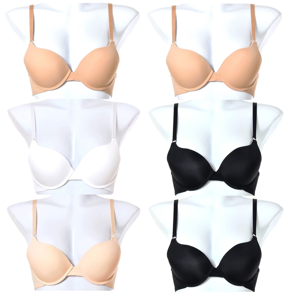 6 pcs Max Lift Power Wired Add 2 Cup Sizes T-Shirt Double Push Up Bra 34A