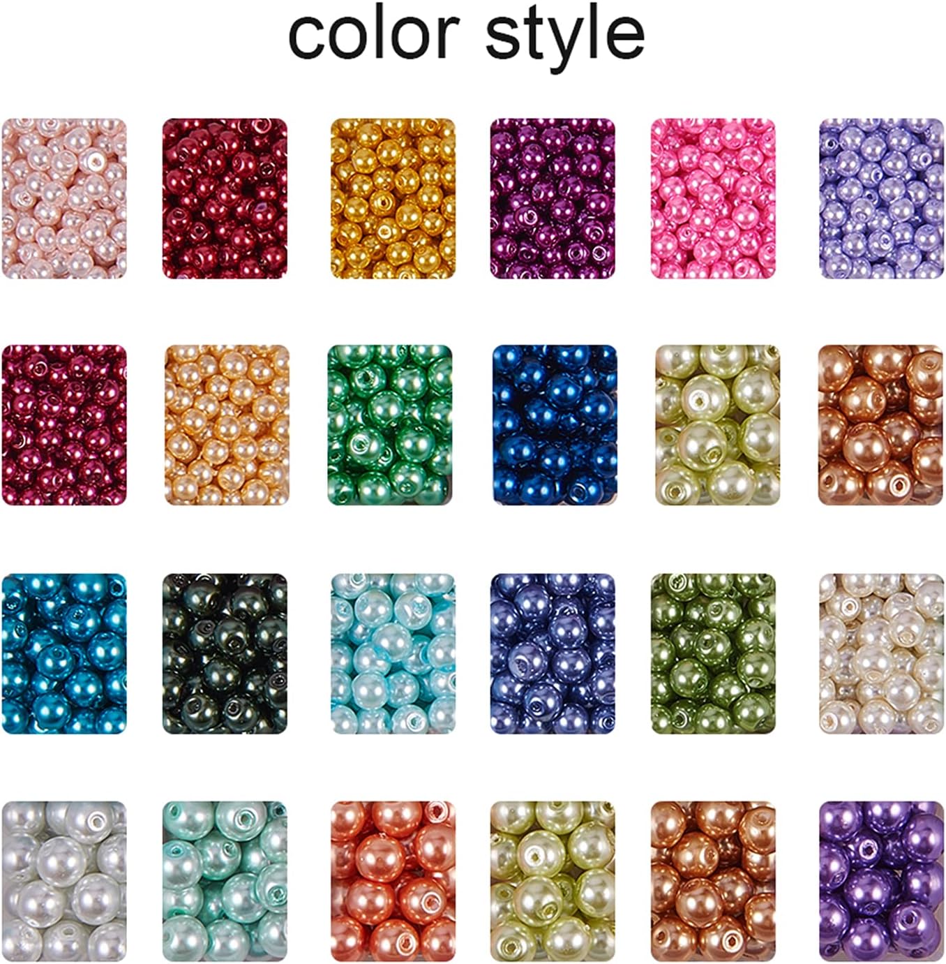 2640pcs Pearlized Glass Beads 24 Color 3 Sizes Craft Pearl Bead Dyed Round Satin Luster Pearl Beads Loose Spacer Beads for Bracelet Necklace Jewelry Making( 4mm 6mm 8mm )