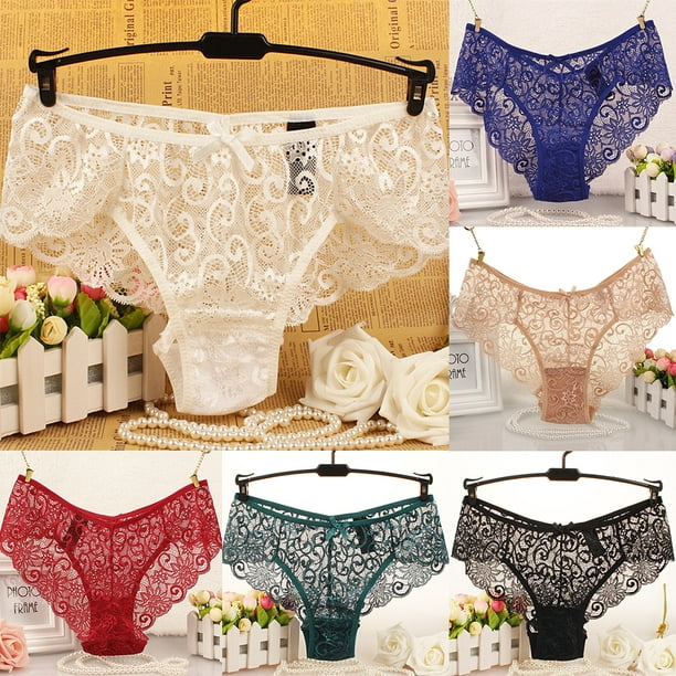 Cheers Sexy Women Solid Color Lace Floral Perspective Erotic Panties Briefs  Underwear 