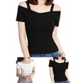 thumbnail image 4 of CENL Women Y2K Short Sleeve T-Shirt Sexy Shoulder Off Tee Shirt Femme Slim V-neck Top, 4 of 5