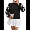 thumbnail image 1 of Blusa de Larga con Lazo Y2K para Mujer - Cuello Redondo Rojo con Lazo Navideño y de Año - Camisa Holgada Extragrande Negro S, 1 of 10