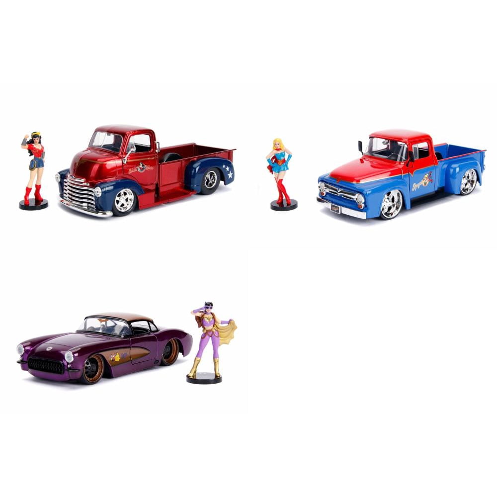 DC Comics Bombshells Superheroine Diecast Toy Car Package Three 1/24