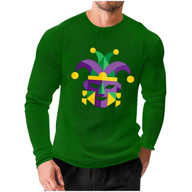 Camisetas Casuales de los Hombres de Moda Suelta Elástica Fitness Home Carnaval Impreso de Manga Larga con Cuello Redondo con Poliéster Suave, Top Transpirable