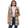 thumbnail image 1 of INSPIRE CHIC Abrigo de invierno de un solo pecho para mujer Gabardina larga a cuadros con capucha Marrón Claro M, 1 of 5