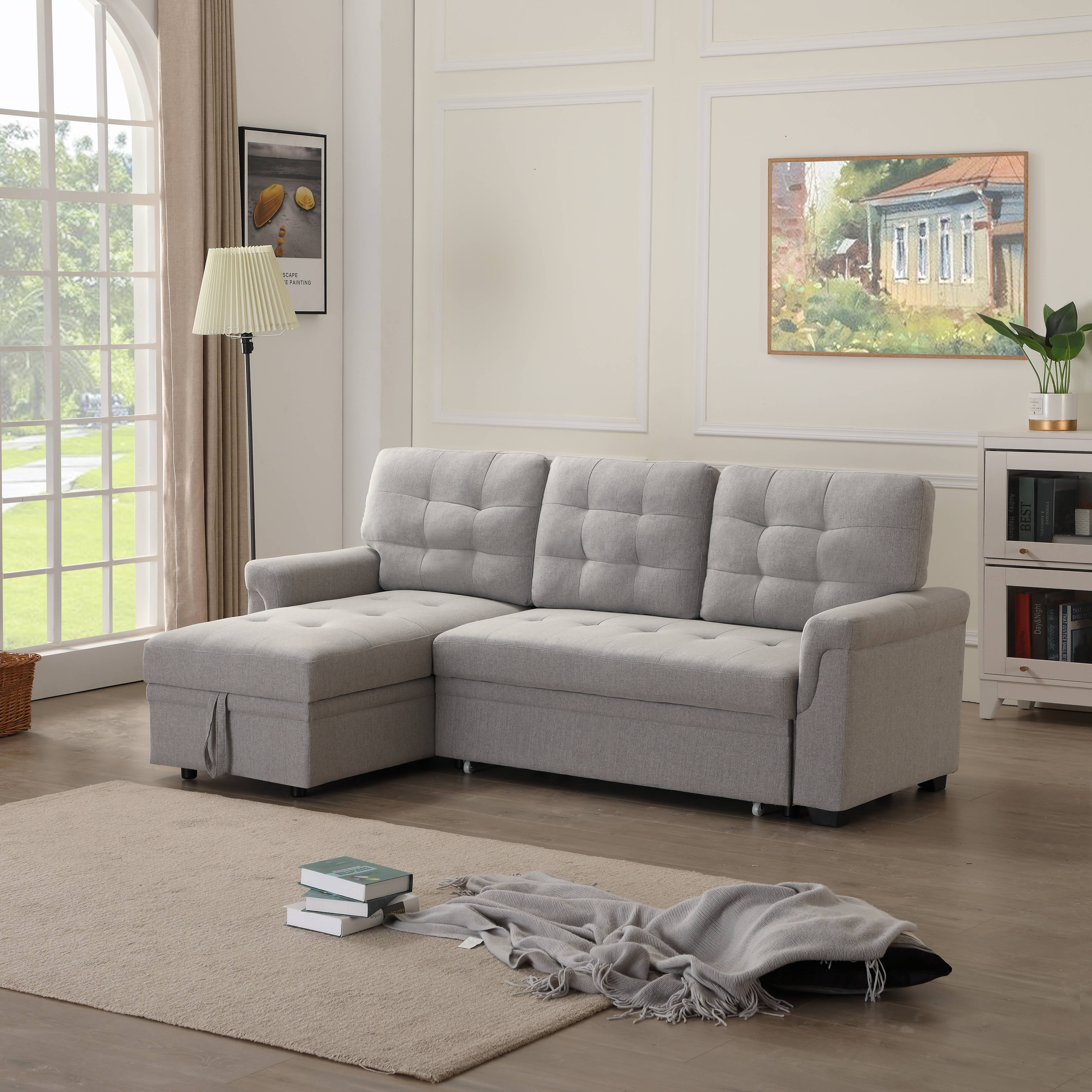 Sectional Sofa And Chaise Lounge With Storage Chaise 33 X 86 X 54 5 Modern Upholstery Couch Bed With Fold Out Twin Size Sleeper Sleeper Upholstery Sofas Bed With Solid Frame 500lbs S1744