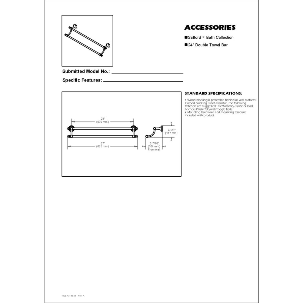 Better Homes & Gardens Safford 24 in Double Towel Bar, Satin Nickel