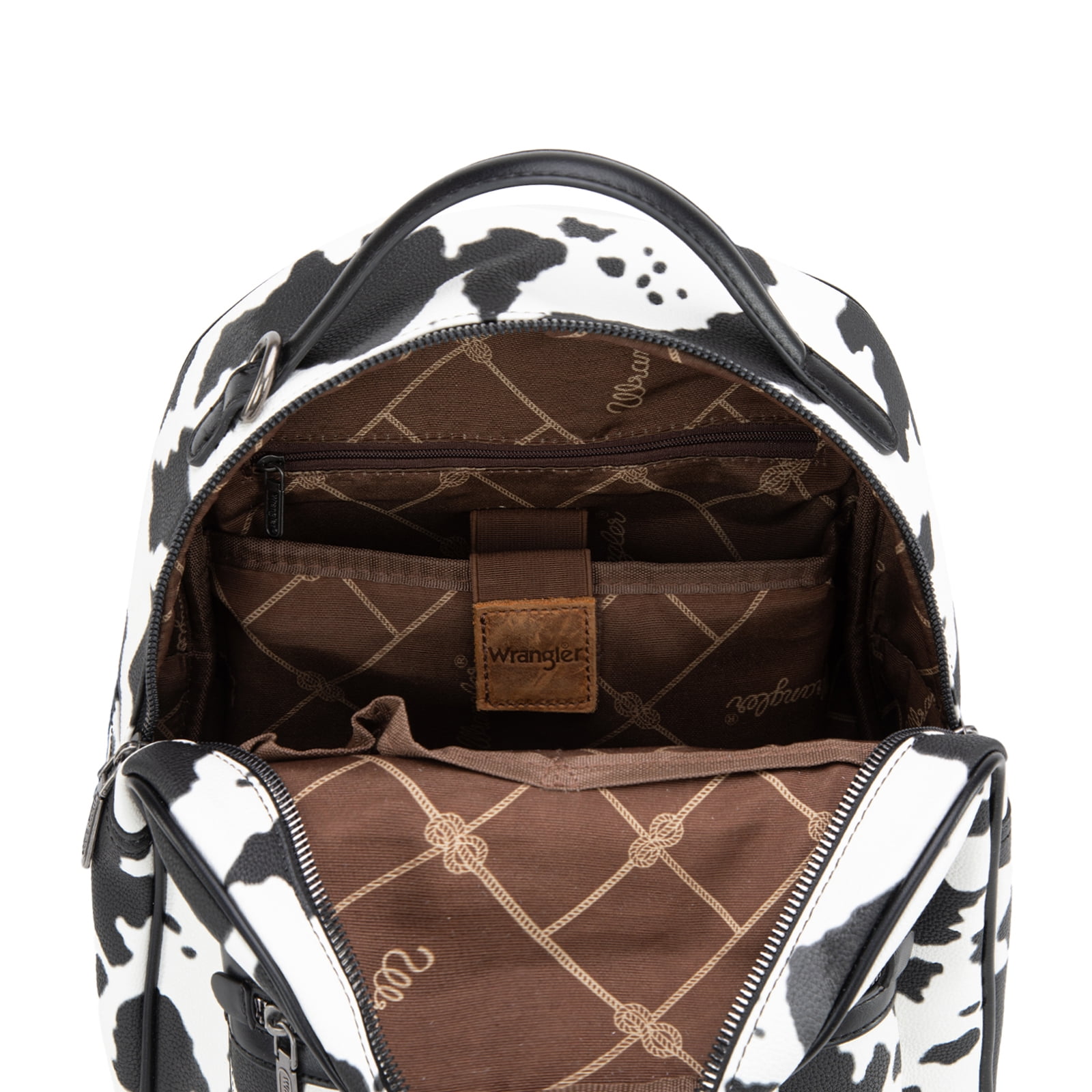 Wrangler Mini Backpack Cute Cow Print Backpack Purse for Women, Allover Cow Print Black