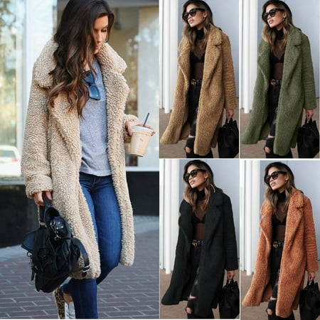 Womens Plus Size Teddy Bear Coat Fleece Warm Outwear Shaggy Casual Jacket  Lapel