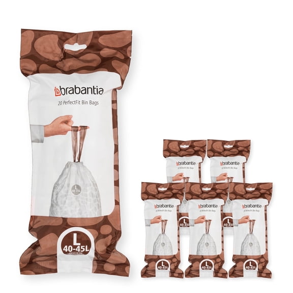 Brabantia PerfectFit Trash Bags with Drawstring Handles, Code L, 12 Gallon (40-45L), 120 Count