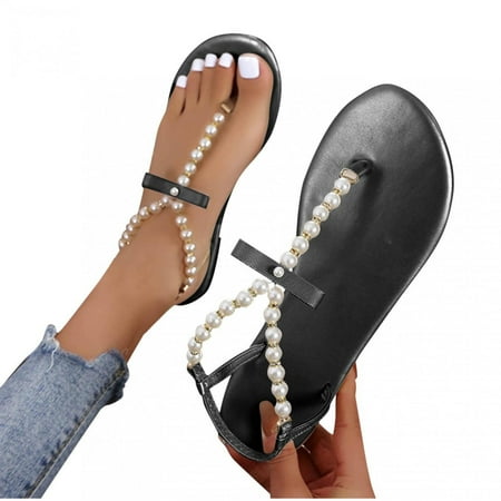 

pafei tyugd Thong Flat Sandals Casual T Strap Dress Sandals Rhinestone Crystal Jeweled Dress Clip Toe Sandals Shoes for Women Summer Wedding Size 7.5