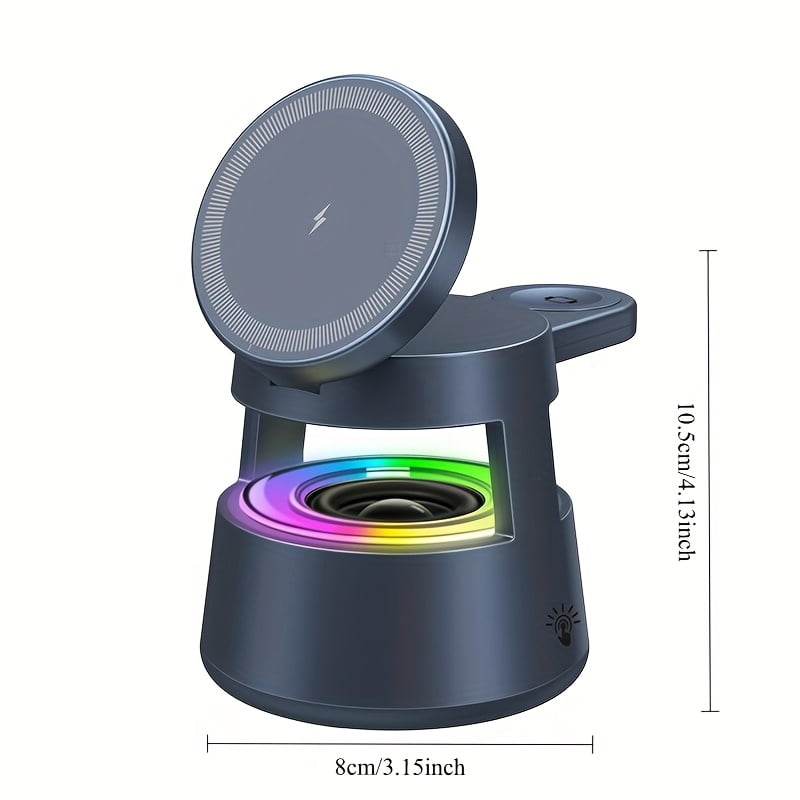 5-in-1 Magnetic Wireless Charger Stand with 15W Fast Charging, LED Night Light & Home Hub - for iPhone 17/16/15/14 Pro Max Mini, Apple Watch 9/8/7/SE/6/5/4/3/2, Airpods 3/2/pro - USB-powered