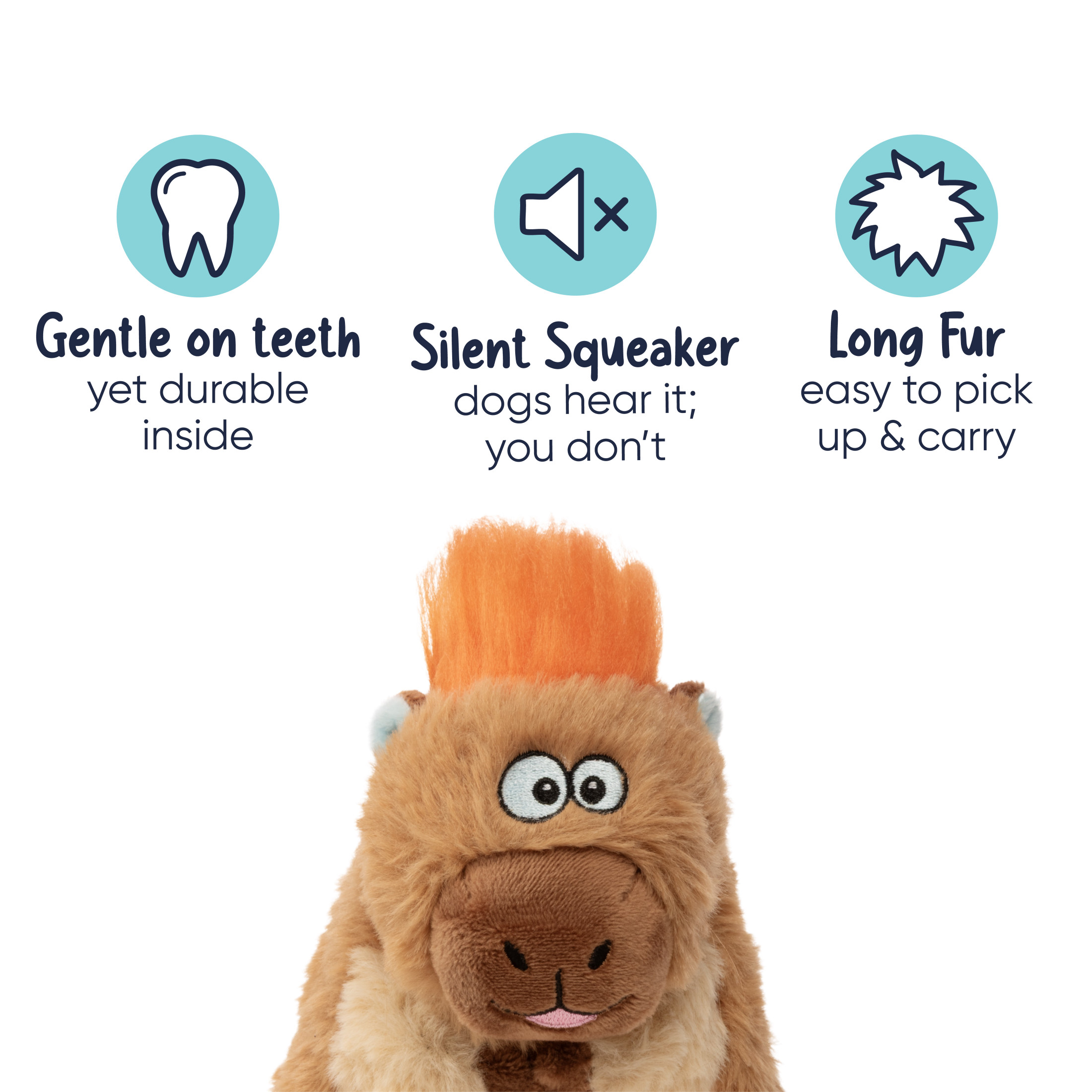 goDog Silent Squeak Capybara Ultrasonic Squeaky Dog Toy, Plush with Chew Guard Technology, Small