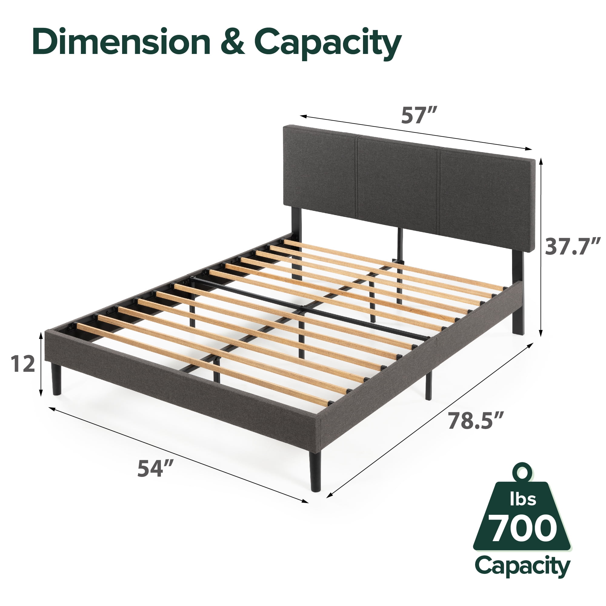 Zinus Cambril 38" Upholstered Platform Bed Frame with Sustainable Bamboo Slats, Full