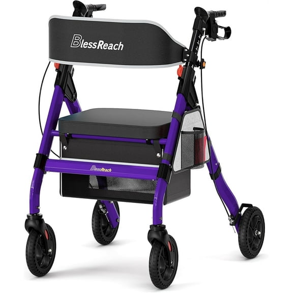 Heavy Duty Rollator Walker - Aluminum Rolling Walker for Seniors and Adults with Large Seat, Support Up 450 lbs (Purple)