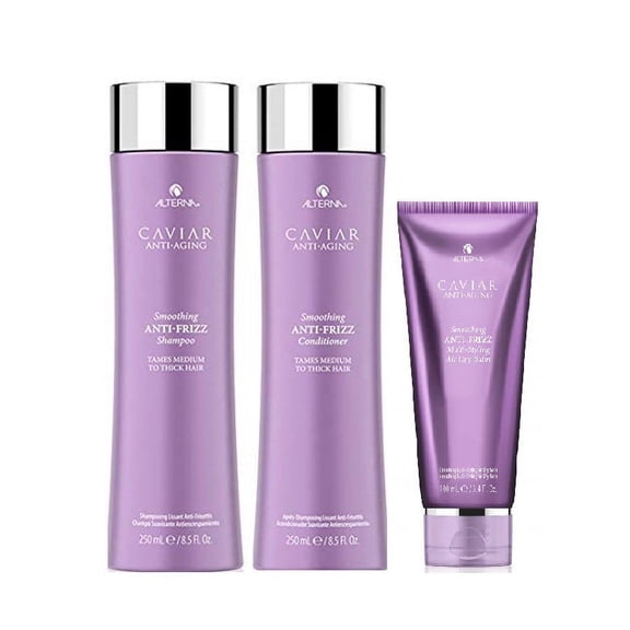 Alterna Caviar Anti-Aging Smoothing Anti-Frizz Shampoo 8.5 oz, Conditioner 8.5 oz and Multi-Styling Air Dry Balm, Unscented, 3.4 Fl Oz